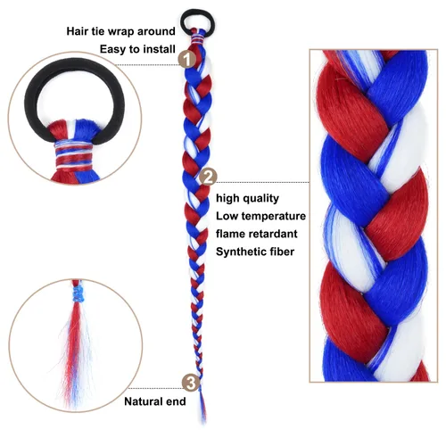 Vista 3 de Paquete de 2 extensiones de cola de caballo trenzada con lazo elástico, lacio, elegante envolvente, extensiones de cola de caballo de 26 pulgadas