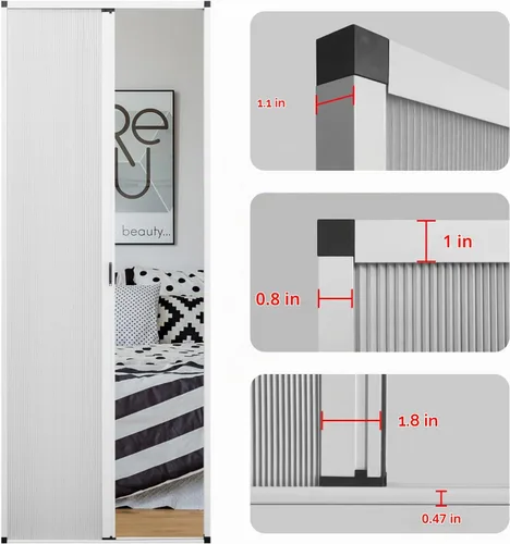 Vista 3 de MaKefeile Puerta celular plegable de acordeón sin perforaciones para puertas celulares, puertas correderas para dormitorios, pasillos, divisores