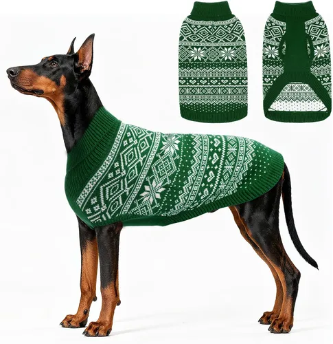 Vista 33 de HOMIMP Suéter de rombos para perros - Ropa cálida de invierno para cachorros, abrigo suave, suéter feo para perros pequeños, medianos y grandes, Azul