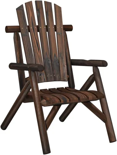 Vista 3 de Solid Spruce Wood Garden Chair Burned Wood Look Ergonomic Design Durable Outdoor Seating Rectangular Shape 33.9x26.8x40.6 in Brown for Patio Balcony