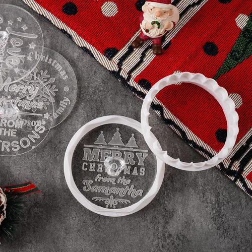 Vista 9 de Cortadores de galletas de Navidad personalizados 2023 con sello de galletas de Feliz Navidad para hornear, cortadores de galletas de azúcar
