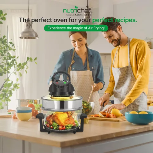 Vista 6 de Nutrichef Horno tostador de encimera de convección – Horno asador con freidora de aire de vidrio de cocina saludable, hornear, parrilla, asador