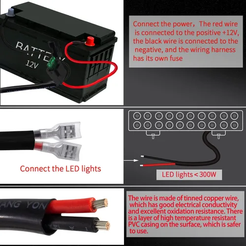 Vista 4 de Kit de arnés de cableado de barra de luces LED, interruptor de encendido y apagado DC12V, fusible de cuchilla de relé de alimentación de 14 AWG, kit
