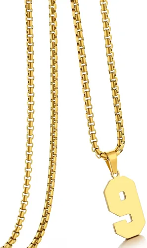 Vista 163 de Collar de Número Dorado para Hombre, Cadena de Acero Inoxidable con Colgante de Número para Atletas, Joyería Deportiva Personalizada para Niños