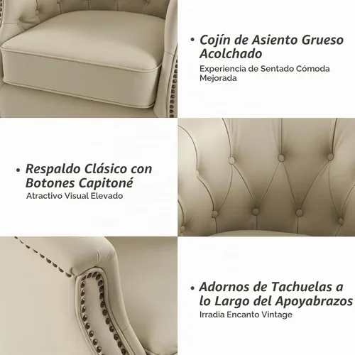 Vista 6 de HULALA HOME Silla mecedora giratoria de cuero auténtico, totalmente montada Beige