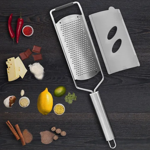 Vista 7 de Rallador profesional Zester grueso para queso, zanahoria, jengibre, coco, nueces y rábano picante, rallador de cocina con hoja de acero inoxidable