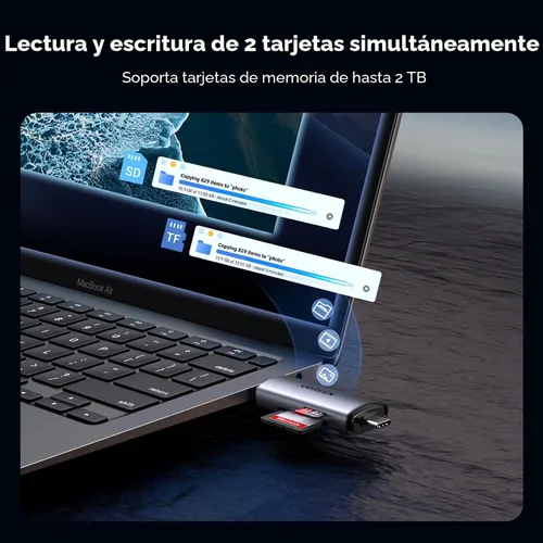 Vista 7 de UGREEN Lector de Tarjetas SD USB C, Lector de Tarjetas Micro SD USB 3.0 2 en 1 Lector de Tarjetas de Memoria para MicroSD SDHC SDXC Compatible