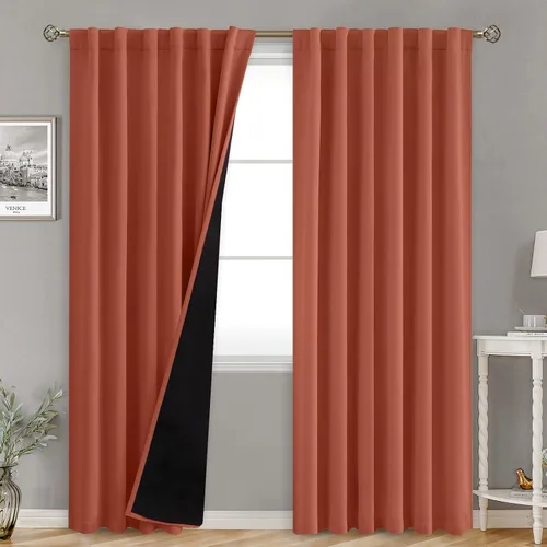 Vista 118 de BGment Cortinas 100% opacas beige de 63 pulgadas de largo con forro aislante térmico, bolsillo para varilla y lengüeta trasera de doble capa