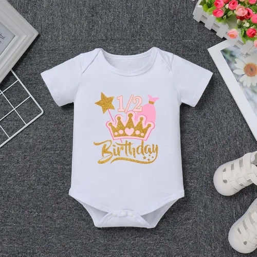 Vista 4 de IDOPIP Traje de cumpleaños 12 para niñas con corona de bebé, falda tutú, corona de lentejuelas, diadema para decoración de fotos de pastel