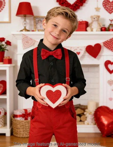 Vista 2 de Conjunto de traje para niños pequeños de A&J DESIGN con tirantes, vestido de boda para bebé, conjunto de ropa formal para niños Breathable Negro rojo