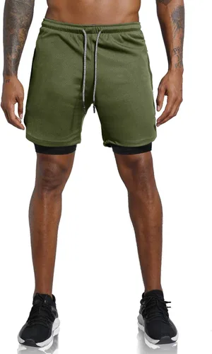 Vista 2 de Leidowei - Shorts 2 en 1, ligeros, de 7 pulgadas y con bolsillos con cierre para hombre, para entrenamiento, correr, hacer yoga y gimnasio