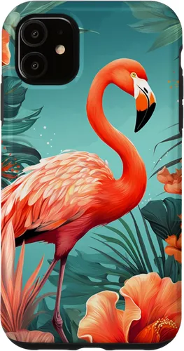 Vista 8 de Tropical Pink Flamingo Teal Orange Wildflower Palm Leaves Case for iPhone 17