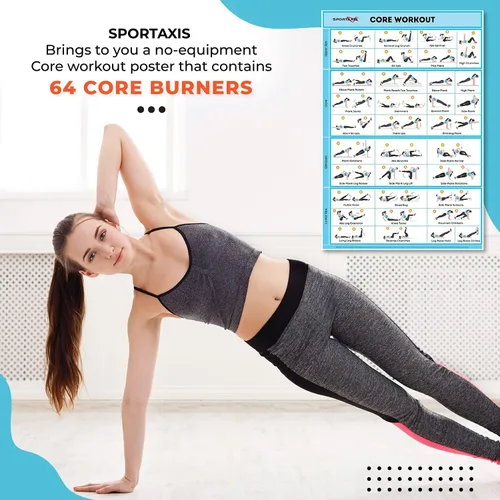 Vista 2 de SPORTAXIS Póster de entrenamiento básico con ilustraciones de colores, póster de pared laminado sin equipo para entrenamiento en casa, pósteres