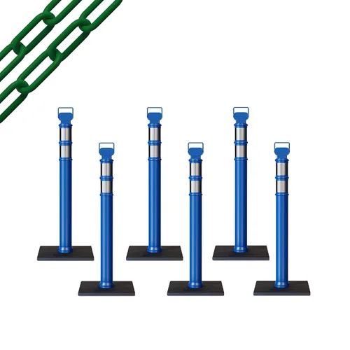 Vista 10 de CCW 6-Pack 45" Delineador Post Kit Kit de 3.0 in collares reflectantes, base de goma de 10 lb (6 postes blancos con cadena negra de 50 pies)