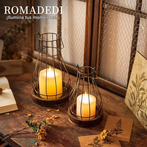 Vista 2 de Romadedi Faroles Decorativos de Granja para el Hogar - Portavelas Rústicos Decorativos para Velas, para la Sala de Estar, Cocina, Comedor, Mesa