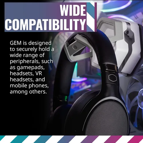 Vista 3 de Cooler Master MasterAccessory GEM - Almacenamiento de juegos de montaje multisuperficie magnetizado blanco para juegos, periféricos, mandos