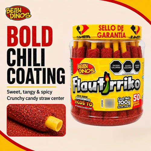 Vista 4 de Flautirriko Tarugos Tamarindo Candy Sticks 50 piezas 19.40 oz Always Fresh