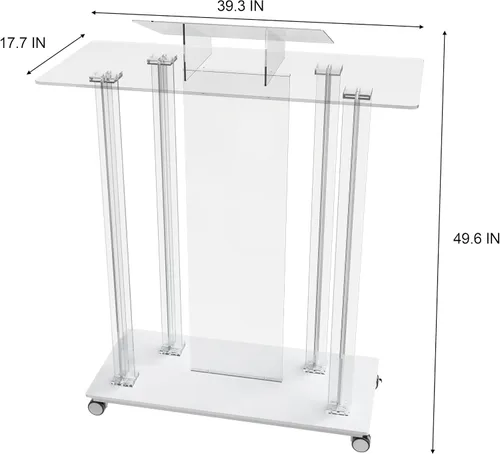 Vista 2 de Púlpito acrílico para iglesia, podio LED transparente de 49 pulgadas con ruedas, plataforma de lectura vertical, control remoto y aplicación