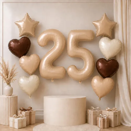 Vista 34 de Decoración de Globos Número 10 de 40 Pulgadas, Globos de Corazón Neutro de Papel de Aluminio Crema Retro Albaricoque Marrón con Globo de Helio