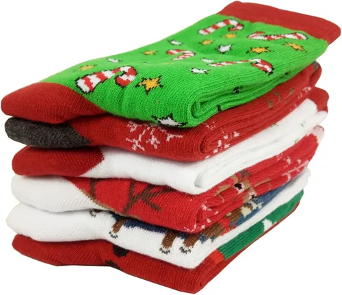 Vista 4 de HSELL 6 pares de calcetines informales de algodón fino largo con motivo navideño para mujer