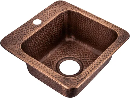 Vista 8 de Monarch Abode Fregadero de cocina y bar – Fregadero de barra pequeño Baxter de 15 pulgadas, fregadero de aluminio negro mate martillado a mano