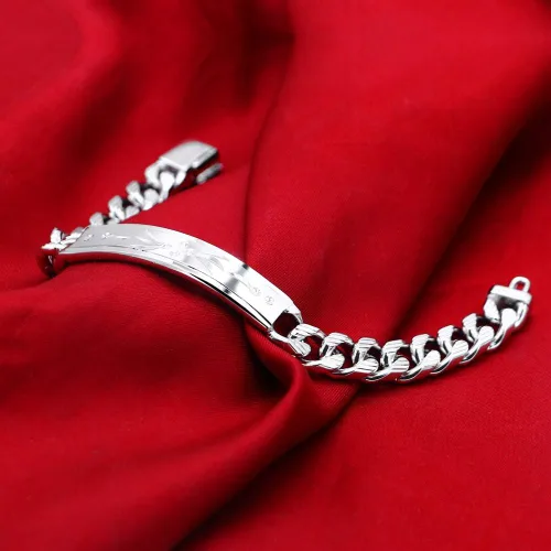 Vista 9 de Pulsera clásica de plata de ley 925 con diseño italiano de plata de ley 100% 925, exquisita pulsera de tótem tallado de 0.394in, 7-10 pulgadas