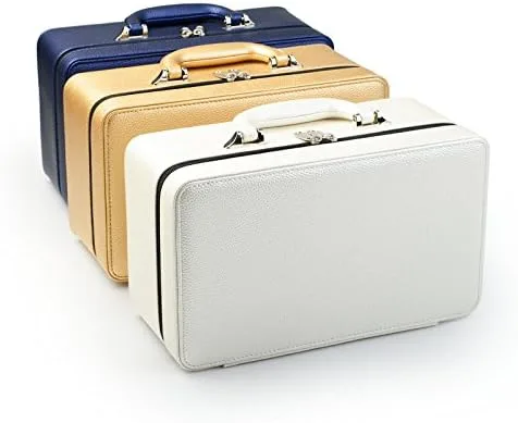 Vista 7 de Oirlv Joyero de cuero dorado hecho a mano organizador de joyas de viaje estuche de almacenamiento para aretes anillos collares dijes relojes