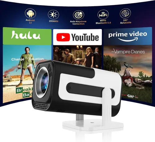 Vista 7 de Mini proyector, proyector portátil HY300 PRO, compatible con 4K 1080P con doble banda WIFI6 5G inalámbrico 5.0 Bluetooth Android 11, rotación