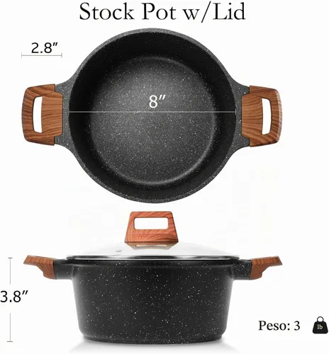 Vista 2 de ESLITE LIFE - Olla antiadherente con tapa, 3 cuartos de galón, olla de granito pequeña para sopa y pasta, compatible con inducción, libre de PTFE