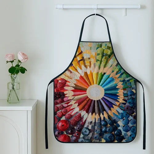 Vista 5 de Colorful Art Supplies Apron for Painting, Vibrant Rainbow Pencil Design Kitchen Adult Apron, Artist Work Protective Wear f