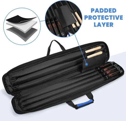 Vista 2 de Estuche para taco de piscina, 3 x 4 / 5 x 5 con múltiples bolsillos para Azul: 3x4