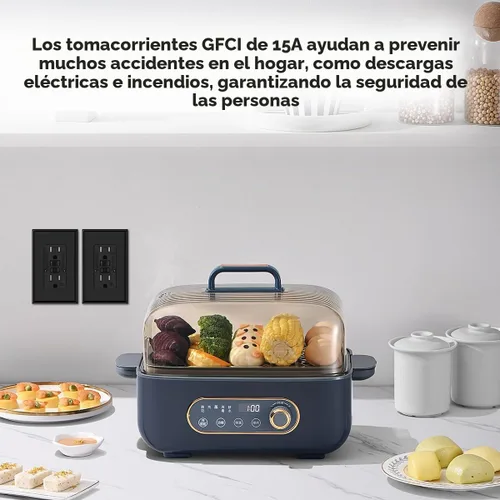 Vista 7 de Micmi Salida GFCI, receptáculo GFI resistente a manipulaciones con indicador LED, interruptor de circuito de falla de tierra de prueba automática
