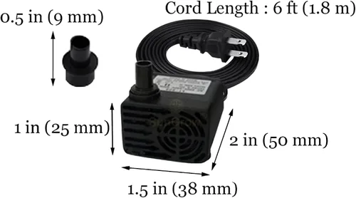 Vista 7 de SunGrow 55 GPH 3W pequeña fuente de agua sumergible para gatos y perros, bomba de agua para acuario, tanque de peces de acuario, mini bomba de agua