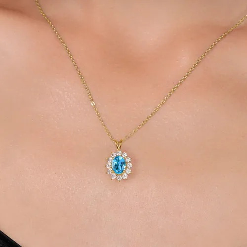 Vista 149 de Gem Stone King Collar con piedra natal ovalada de plata chapada en oro amarillo de 18 quilates, ovalado de 0.315 x 0.236 in, collares con colgante