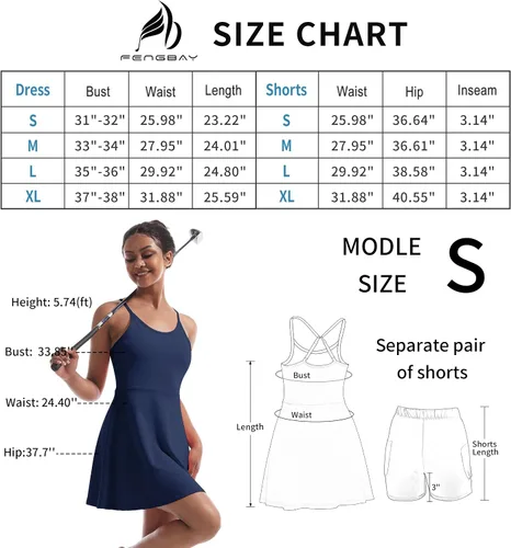 Vista 6 de Fengbay Women Tennis Dress Golf Dress Workout Dress with Built in Bras & Shorts Athletic Dresses for Women