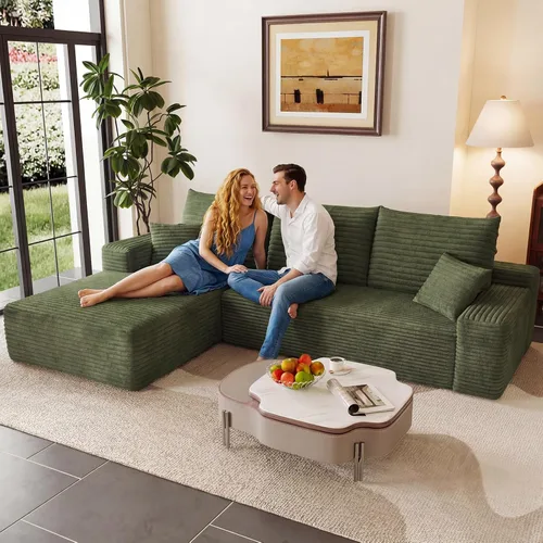 Vista 21 de Sofá modular de 96 pulgadas en forma de L, sofá modular de 3 asientos, sofá modular de pana de espuma viscoelástica sin hueso para sala de estar