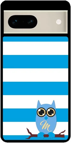 Vista 2 de Blue White Bars Owl - Funda de goma negra personalizada para teléfono compatible con Google Pixel 10, 10 Pro, 10 Pro XL, 9a, 9 Pro, Pixel 9, Pixel 9
