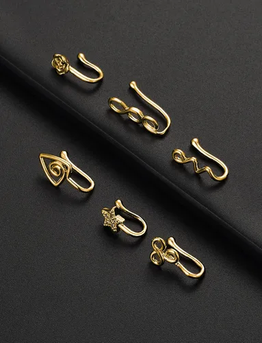 Vista 7 de Akeoqi 16-24 piezas de imitación africana para la nariz, anillo de nariz con incrustaciones de circonita cúbica, anillo de nariz