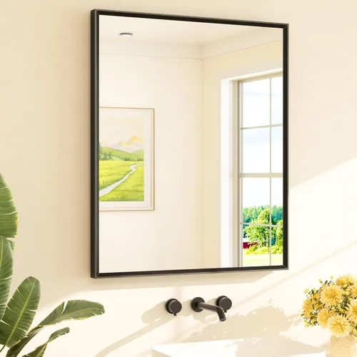 Vista 41 de TETOTE Espejo de baño dorado cepillado de 20" x 30", espejo de tocador de baño rectangular de latón dorado cepillado con marco biselado para sobre