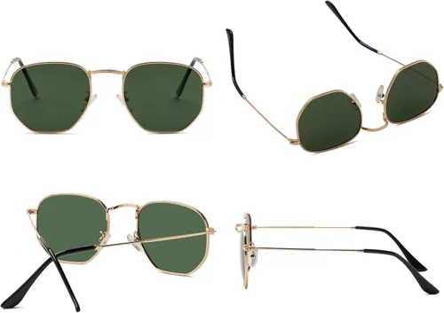 Vista 4 de Hipster. - Lentes de sol polarizados hexagonales para hombre y mujer, diseño geométrico, cuadrados, pequeños, marco de metal vintage, gafas de sol
