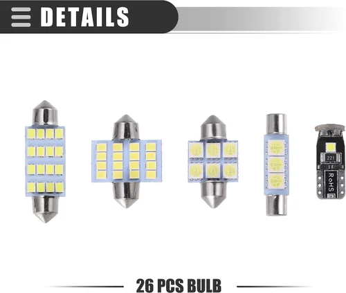 Vista 5 de Motoforti Juego de bombillas LED universales T10, bombillas LED de repuesto para interiores, bombillas de repuesto de 24/30/31/31.5/1.575 in