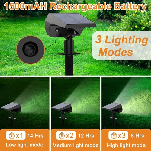 Vista 3 de WELALO Focos solares para exteriores, [2 unidades/65 LED/3 modos] focos solares de paisaje, luces de seguridad alimentadas por energía solar, luces