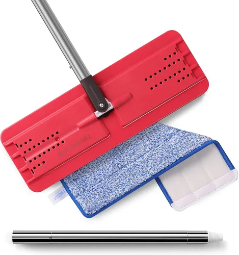 Vista 13 de JOYMOOP Trapeador plano, trapeadores de microfibra para limpieza de pisos y limpiador de paredes, trapeadores de 50 pulgadas con cabeza plana de 13