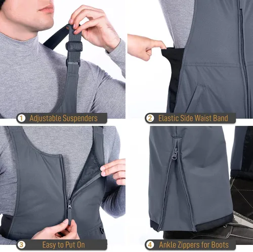Vista 4 de Sportneer Pantalones de nieve para hombre, overoles aislados para la nieve que te mantienen caliente y seco para snowboard y esquí