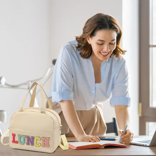 Vista 8 de Bolsa de almuerzo para mujer, lonchera aislada personalizada para adultos con correa ajustable para el hombro, reutilizable, congelable, lonchera