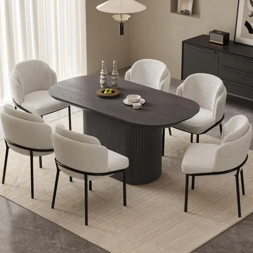 Vista 19 de Mesa de comedor ovalada de 63 pulgadas para 2-6 personas, mesa de cocina negra moderna, mesa de comedor rectangular de lujo, mesa de comedor