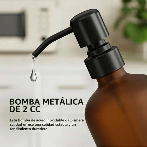Vista 4 de MOMEEMO Botellas de champú y acondicionador ámbar con bandeja Negro ámbar