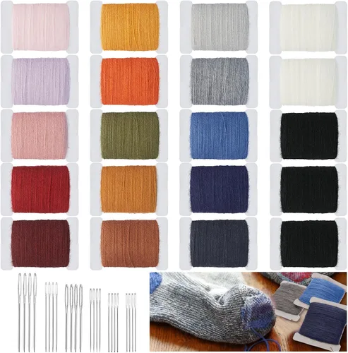 Vista 8 de Jexine 10 Pcs Darning Thread 50% Wool 50% Acrylic Yarn 600m Darning Kit Regular