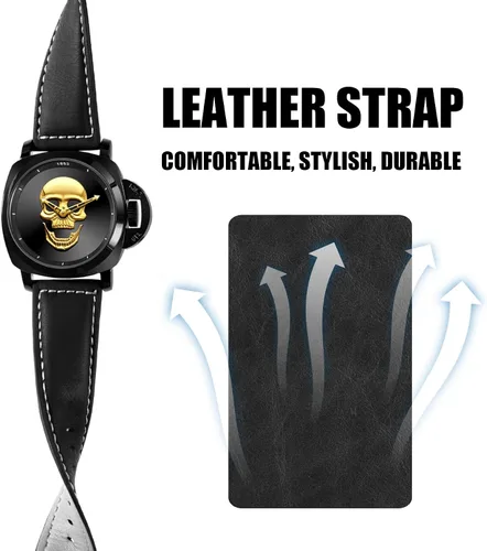 Vista 4 de senstone Reloj de cuarzo de moda, correa de cuero, resistente al agua, reloj de pulsera unisex
