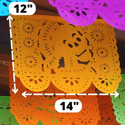 Vista 4 de Cartel de papel picado Dia de Los Muertos, guirnaldas de papel de seda del Día de los Muertos, decoraciones de fiesta mexicana, paquete de 5 83